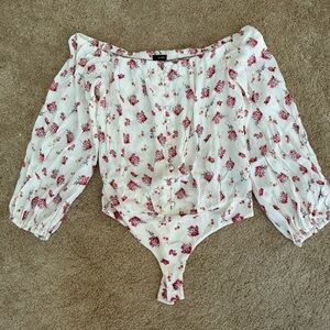 AFRM White and Pink Floral One-Shoulder Blouse